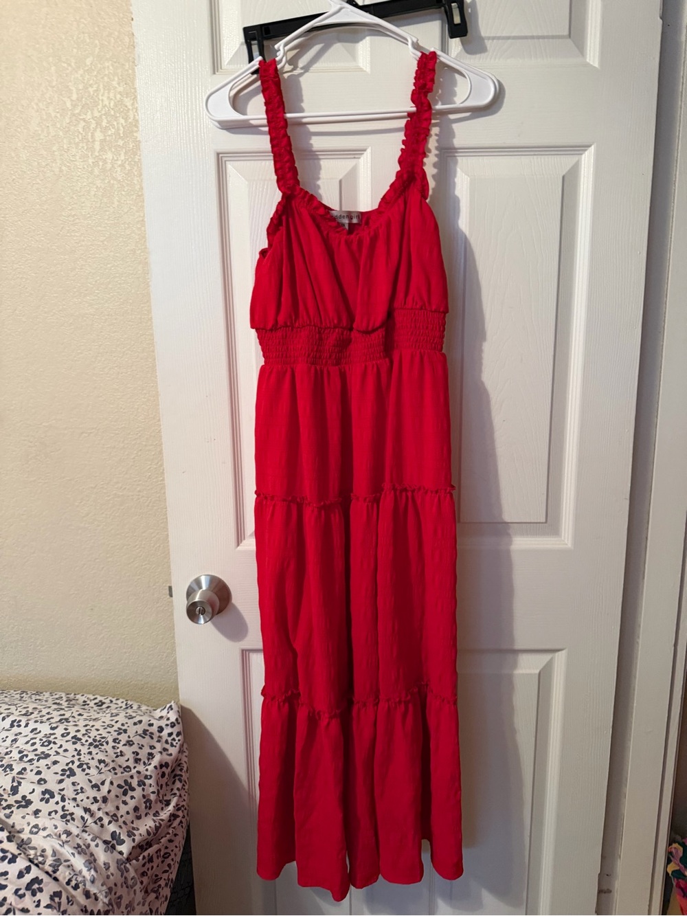Madden Girl Bright Red Tiered Maxi Dress with Smocked Waist